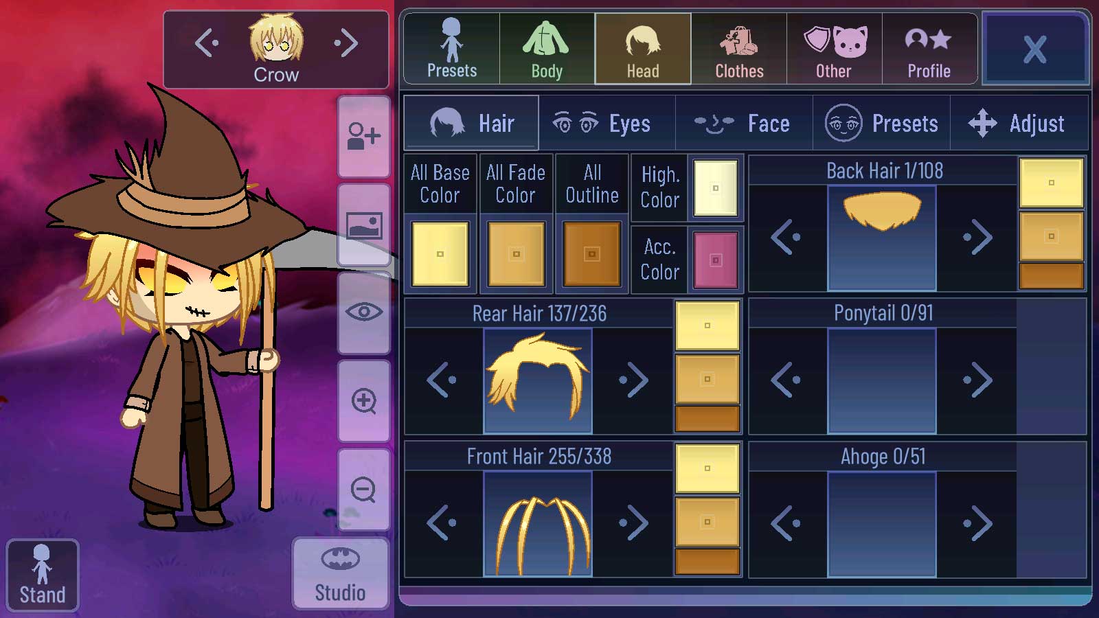The character setup menu in Gacha Glitch.